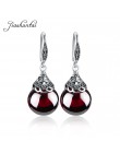 JIASHUNTAI Retro 100% 925 Sterling Silver okrągły granat spadek kolczyki dla kobiet naturalny czerwony kamień szlachetny Ruby Fi