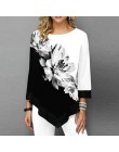 Nieregularny kwiat wydruku z długim rękawem Tshirt kobiet O-Neck modne ciuchy trójnik żeński koszule Casual S-5XL