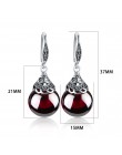 JIASHUNTAI Retro 100% 925 Sterling Silver okrągły granat spadek kolczyki dla kobiet naturalny czerwony kamień szlachetny Ruby Fi
