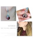 JIASHUNTAI Retro 100% 925 Sterling Silver okrągły granat spadek kolczyki dla kobiet naturalny czerwony kamień szlachetny Ruby Fi