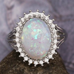 Jellystory Trendy srebro 925 biżuteria pierścień owalny kształt Opal kamień cyrkonowy pierścienie dla kobiet Wedding Party preze