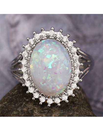 Jellystory Trendy srebro 925 biżuteria pierścień owalny kształt Opal kamień cyrkonowy pierścienie dla kobiet Wedding Party preze