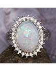 Jellystory Trendy srebro 925 biżuteria pierścień owalny kształt Opal kamień cyrkonowy pierścienie dla kobiet Wedding Party preze