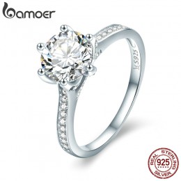 BAMOER wysokiej jakości 925 Sterling srebrne wesele pierścień księżniczka kwadratowy pierścionki z kwadratowymi cyrkoniamii dla 