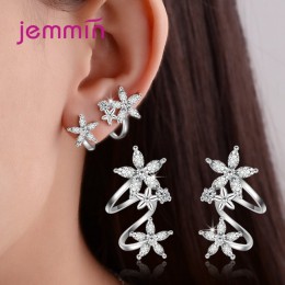 New Arrival koreański Fashion Trendy oryginalne 925 srebro klipsy piękne kwiaty kształt z jasnym AAAAA CZ Crystal