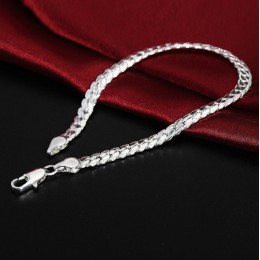 LEKANI 925 srebro bransoletka fine jewelry 5MM 20cm wąż płaski męski łańcuch bransoletka Armband/pulsera dla mężczyzn