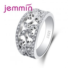 Hurtownie Noble kobiety kwiat atrakcyjny styl biały CZ granat 925 srebrny pierścień rozmiar 6 7 8 9 10 urocza biżuteria