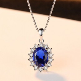 CZCITY elegancka owalna księżna diana William Sapphire naszyjnik dla kobiet 100% 925 srebro wisiorek do naszyjnika biżuteria