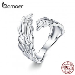 BAMOER Guardian Wings pierścień autentyczne 925 Sterling srebrny rozmiar regulowane pierścienie dla kobiet moda biżuteria SCR512