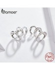 BAMOER Ear Cuff oryginalna 925 Sterling Silver Punk Tirple koło Hoop kolczyki dla kobiet klipsy do uszu Chic biżuteria BSE085