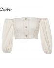 Nibber moda damska seksowny głęboki dekolt koszulka top jesień nowy elegancki biały krótki top party Solid Color miękka elastycz