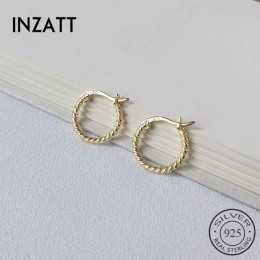INZATT prawdziwe 925 srebro minimalistyczny geometryczny spiralny Twist okrągła obręcz kolczyki dla kobiet mody Party OL Fine Je