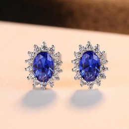 CZCITY nowy naturalny Birthstone Royal Blue owalny Topaz stadniny kolczyki z litego srebra próby 925 Fine Jewelry dla kobiet Bri