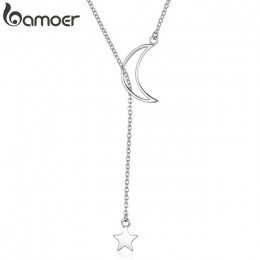 BAMOER New Arrival moda 925 srebro księżyc i gwiazda opowieści Chain Link wisiorek naszyjniki dla kobiet biżuterii SCN108