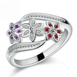 Zabawny projekt trzy kolory CZ kwiat pierścień dla kobiet dziewczyn moda 925 srebro pierścionki biżuteria ślubna rozmiar 7 8 9