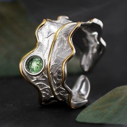 Lotus zabawy prawdziwe 925 srebrny pierścień naturalne turmalin kamieni szlachetnych biżuterii regulowany piwonia liści pierście