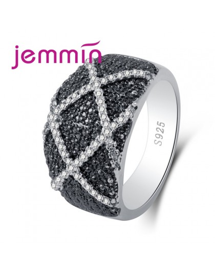 Europejski styl duże pierścienie geomeic luksusowe pełne ustawienie czarny i biały CZ 925 Sterling Silver kobiety Mens Party biż