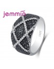 Europejski styl duże pierścienie geomeic luksusowe pełne ustawienie czarny i biały CZ 925 Sterling Silver kobiety Mens Party biż