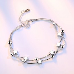 Koreański moda wielowarstwowa 925 Sterling Silver biżuteria matowe pięcioramienna gwiazda korale Box kobiet bransoletka SB13