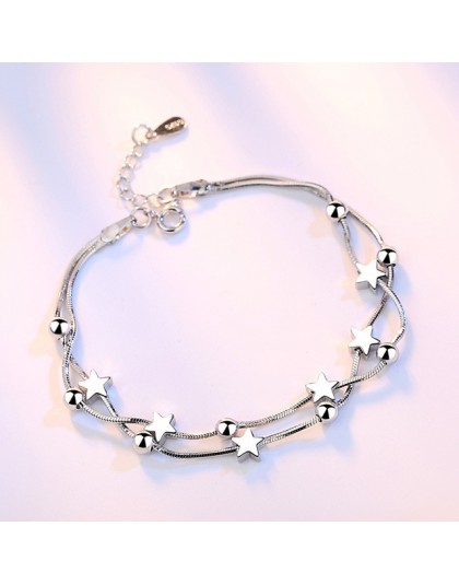Koreański moda wielowarstwowa 925 Sterling Silver biżuteria matowe pięcioramienna gwiazda korale Box kobiet bransoletka SB13