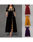 Elegancka długa suknia kobiety wiosna nadruk w szkocką kratę Party Dress nieregularne sukienki Vintage Ladies Button-line 2020 N