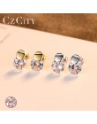 CZCITY wysokiej jakości 7mm okrągła cyrkonia sześcienna stadnina kolczyk dla kobiet moda 925 srebro Sterling Femme kolczyk Fine 