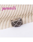 Europejski styl duże pierścienie geomeic luksusowe pełne ustawienie czarny i biały CZ 925 Sterling Silver kobiety Mens Party biż