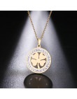 Cacana ze stali nierdzewnej kryształowe okrągłe wisiorki naszyjnik kobiety Choker biżuteria koniczyna Trendy naszyjniki łańcuch 