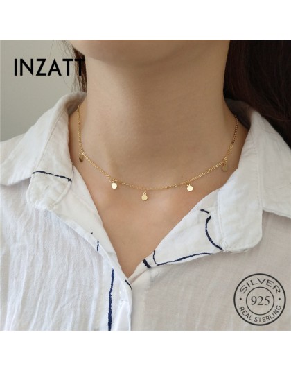 INZATT prawdziwe 925 srebro minimalistyczny geometryczny jasny dysk Choker naszyjnik dla kobiet moda biżuteria boho Bohemia prez