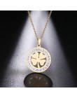Cacana ze stali nierdzewnej kryształowe okrągłe wisiorki naszyjnik kobiety Choker biżuteria koniczyna Trendy naszyjniki łańcuch 