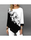 Nieregularny kwiat wydruku z długim rękawem Tshirt kobiet O-Neck modne ciuchy trójnik żeński koszule Casual S-5XL