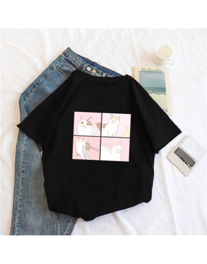 Kobieta kot kreskówkowy topy koszulki z krótkim rękawem casual Ulzzang kawaii harajuku album dropshipping vintage z krótkim ręka