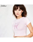 Nibber lato różowy śliczny nadruk z motylem bawełniane krótkie bluzki women2019fashion główna ulica koszulki w stylu casual Basi