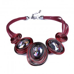 HanCheng New Fashion skórzana linka utworzono kryształowy drut Choker naszyjnik kobiety naszyjniki Handmade komunikat biżuteria 