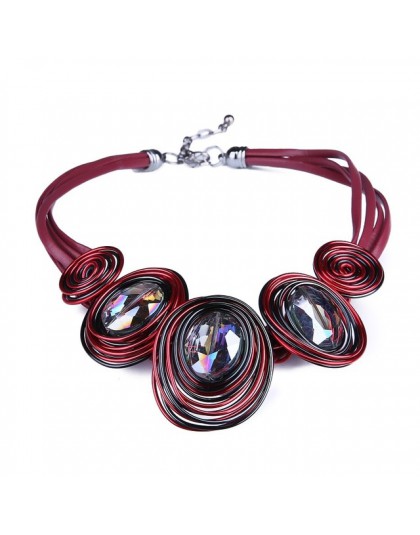 HanCheng New Fashion skórzana linka utworzono kryształowy drut Choker naszyjnik kobiety naszyjniki Handmade komunikat biżuteria 