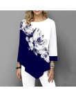 Nieregularny kwiat wydruku z długim rękawem Tshirt kobiet O-Neck modne ciuchy trójnik żeński koszule Casual S-5XL