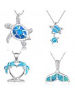 Modne niebieskie Opal żółw morski wisiorek naszyjniki dla kobiet kobiece zwierzę ślubne ozdobne naszyjnik łańcuch Ocean biżuteri