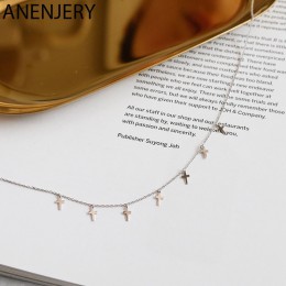 ANENJERY proste 925 srebro 7 krzyż Tassel naszyjniki dla kobiet choker collares S-N452