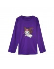 Focal20 Streetwear nadruk z diabłem fioletowy damski T-shirt z długim rękawem O-Neck T Shirt przyczynowy luźna na wiosnę jesień 