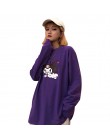 Focal20 Streetwear nadruk z diabłem fioletowy damski T-shirt z długim rękawem O-Neck T Shirt przyczynowy luźna na wiosnę jesień 