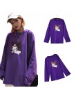 Focal20 Streetwear nadruk z diabłem fioletowy damski T-shirt z długim rękawem O-Neck T Shirt przyczynowy luźna na wiosnę jesień 