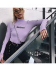 Sweetown Harajuku Crop Top z długim rękawem t-shirt z golfem fioletowy koreański styl mody graficzne koszulki kobiety drukowane 