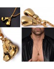 U7 mężczyźni naszyjnik złoty kolor ze stali nierdzewnej łańcuch w stylu hip-hop para rękawica bokserska wisiorek urok moda Sport