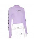 Sweetown Harajuku Crop Top z długim rękawem t-shirt z golfem fioletowy koreański styl mody graficzne koszulki kobiety drukowane 