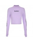 Sweetown Harajuku Crop Top z długim rękawem t-shirt z golfem fioletowy koreański styl mody graficzne koszulki kobiety drukowane 