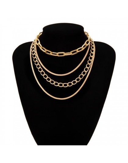 Gothic Punk kubański Choker naszyjnik obroża oświadczenie kobiety mężczyźni wielowarstwowy aluminiowy gruby łańcuch Chunky naszy