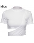 Kliou 2018 nowy Sexy solidna czarny biały O-Neck z krótkim rękawem T-Shirt koszulki topy kobiety pasek drążą krótkie koszulki w 