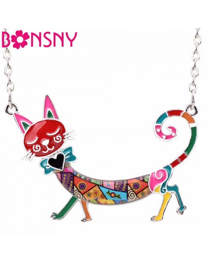 Bonsny oświadczenie Maxi emalia kotek kot Choker naszyjnik ze stopu łańcuszek z wisiorem kołnierz zwierząt akcesoria dla zwierzą
