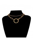 Gotycki kryształ wielowarstwowe koło Choker naszyjnik Choker komunikat Steampunk złoty kolor Sexy blokada łańcucha naszyjnik kob
