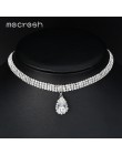 Mecresh klasyczny kryształ 3 wiersz kolor srebrny Teardrop Choker naszyjnik dla kobiet modny kołnierzyk z kryształu górskiego na